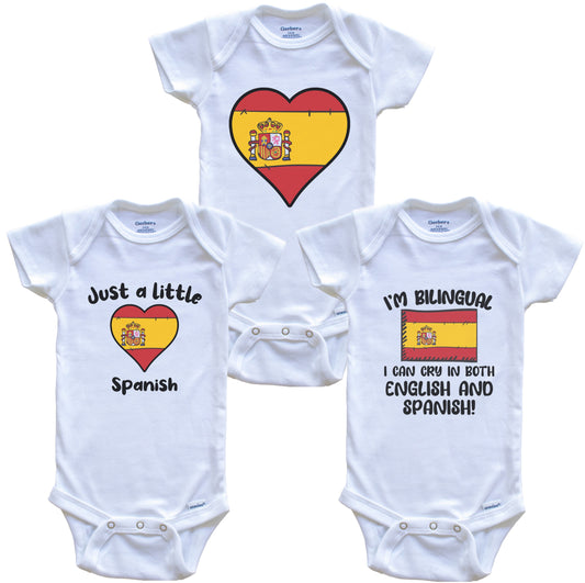 Spain Flag Cry in Spanish Cute Spanish Baby Bodysuit Bundle (3 Piece Set)