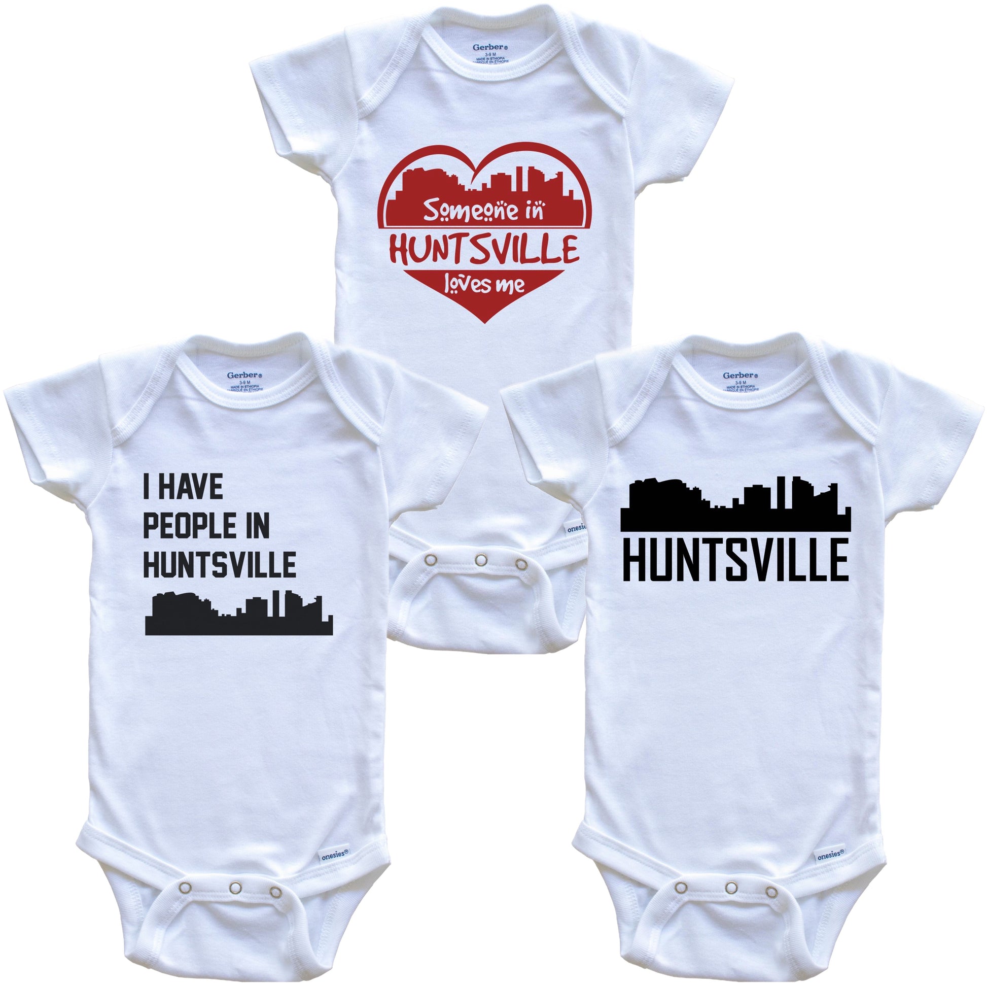 Huntsville Alabama Skyline Baby Bodysuit Bundle (3 Piece Set)