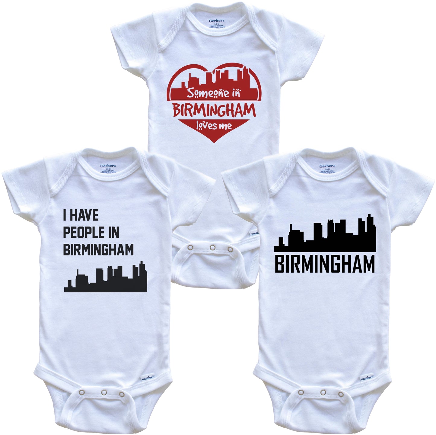 Birmingham Alabama Skyline Baby Bodysuit Bundle (3 Piece Set)