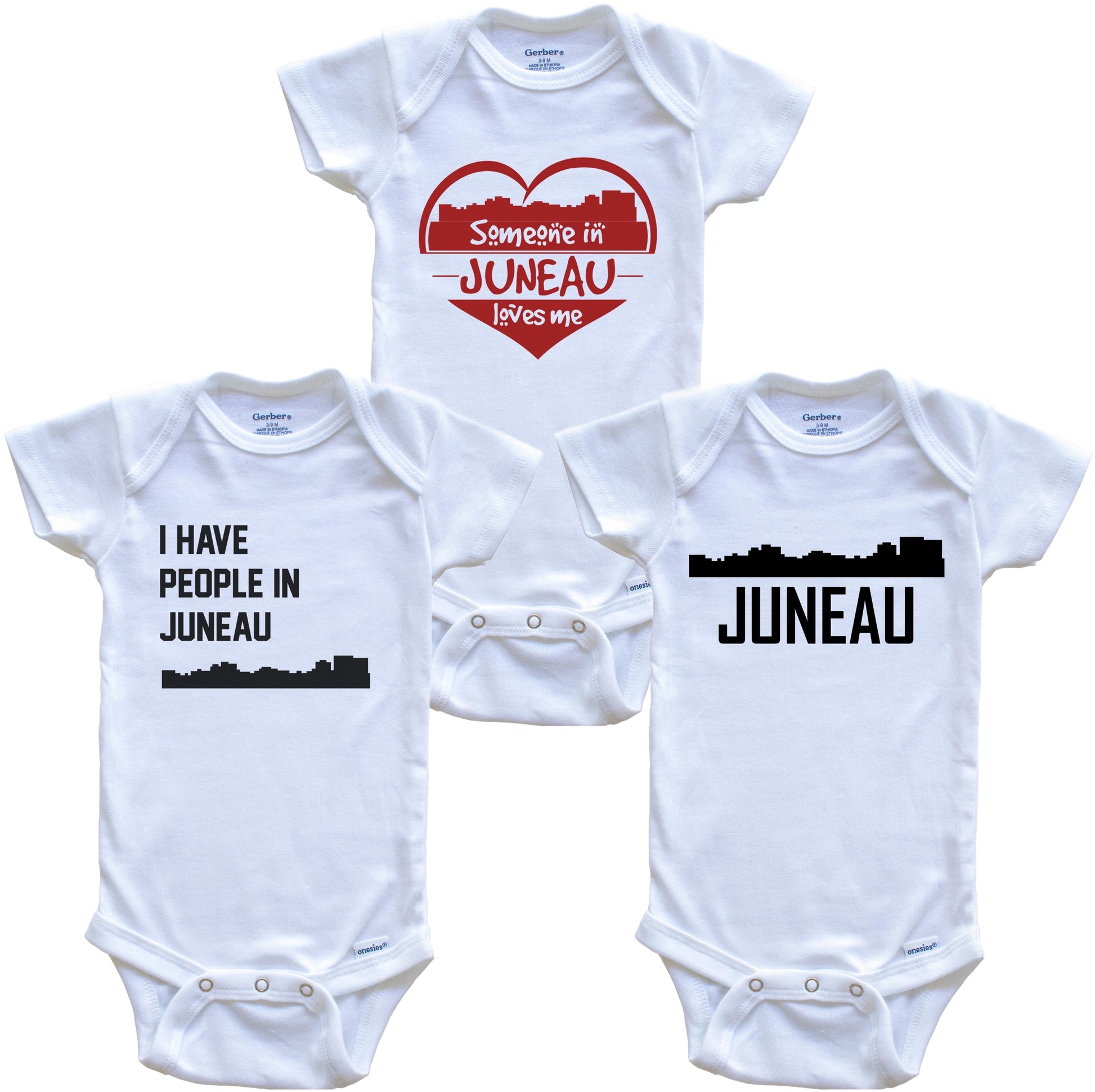 Juneau Alaska Skyline Baby Bodysuit Bundle (3 Piece Set)