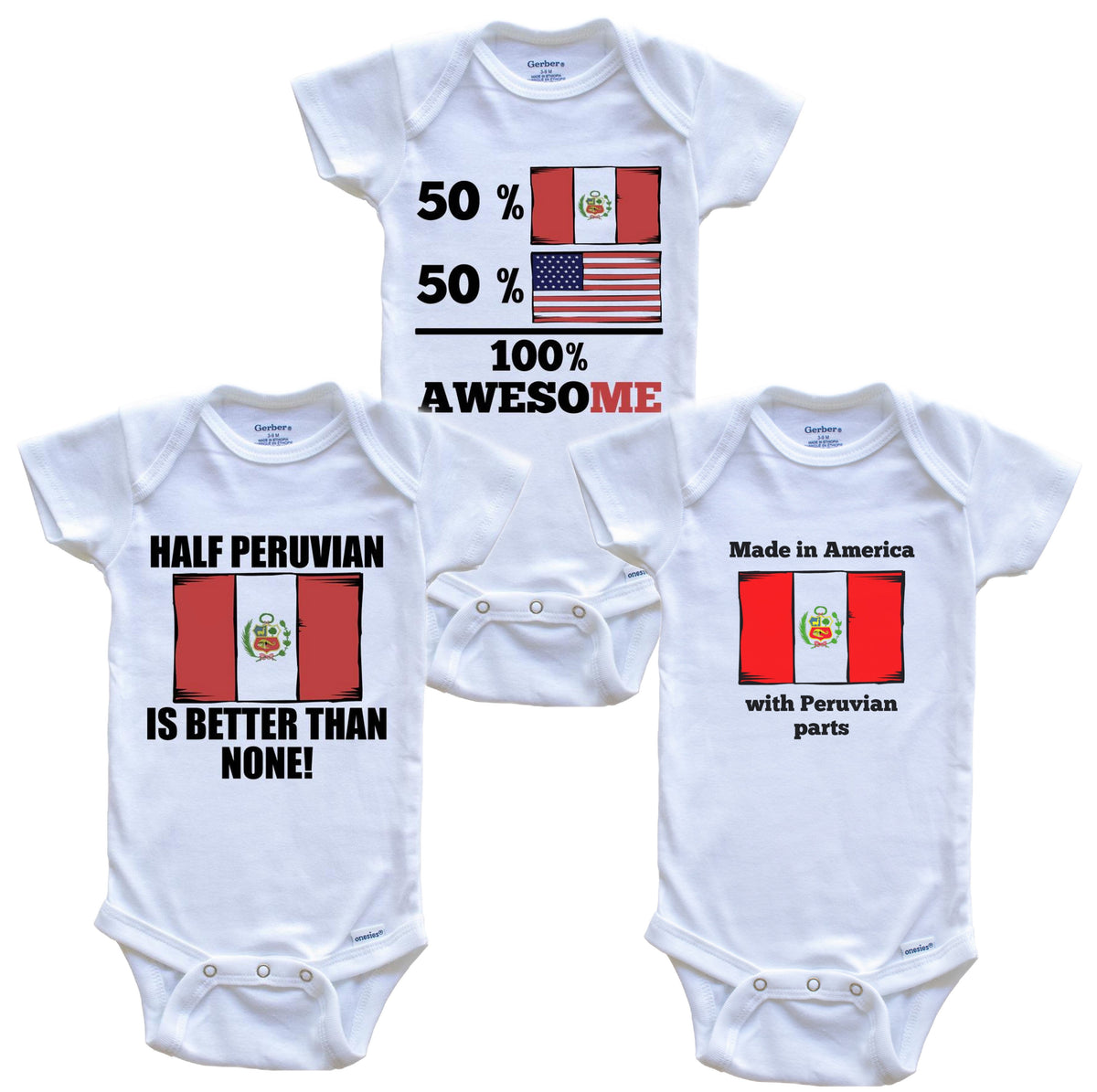 Peruvian American Baby Bodysuit Bundle (3 Piece Set)
