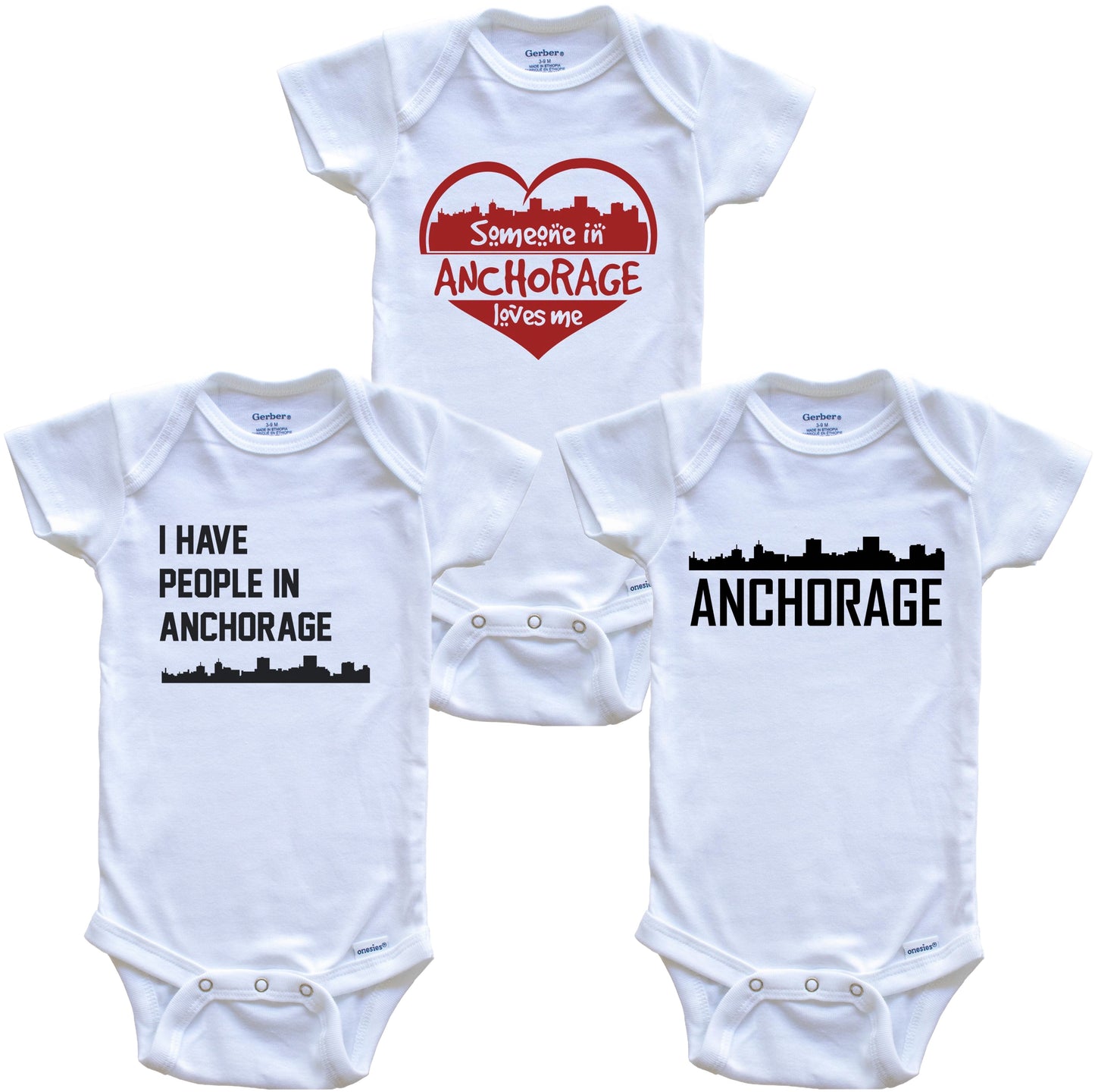 Anchorage Alaska Skyline Baby Bodysuit Bundle (3 Piece Set)