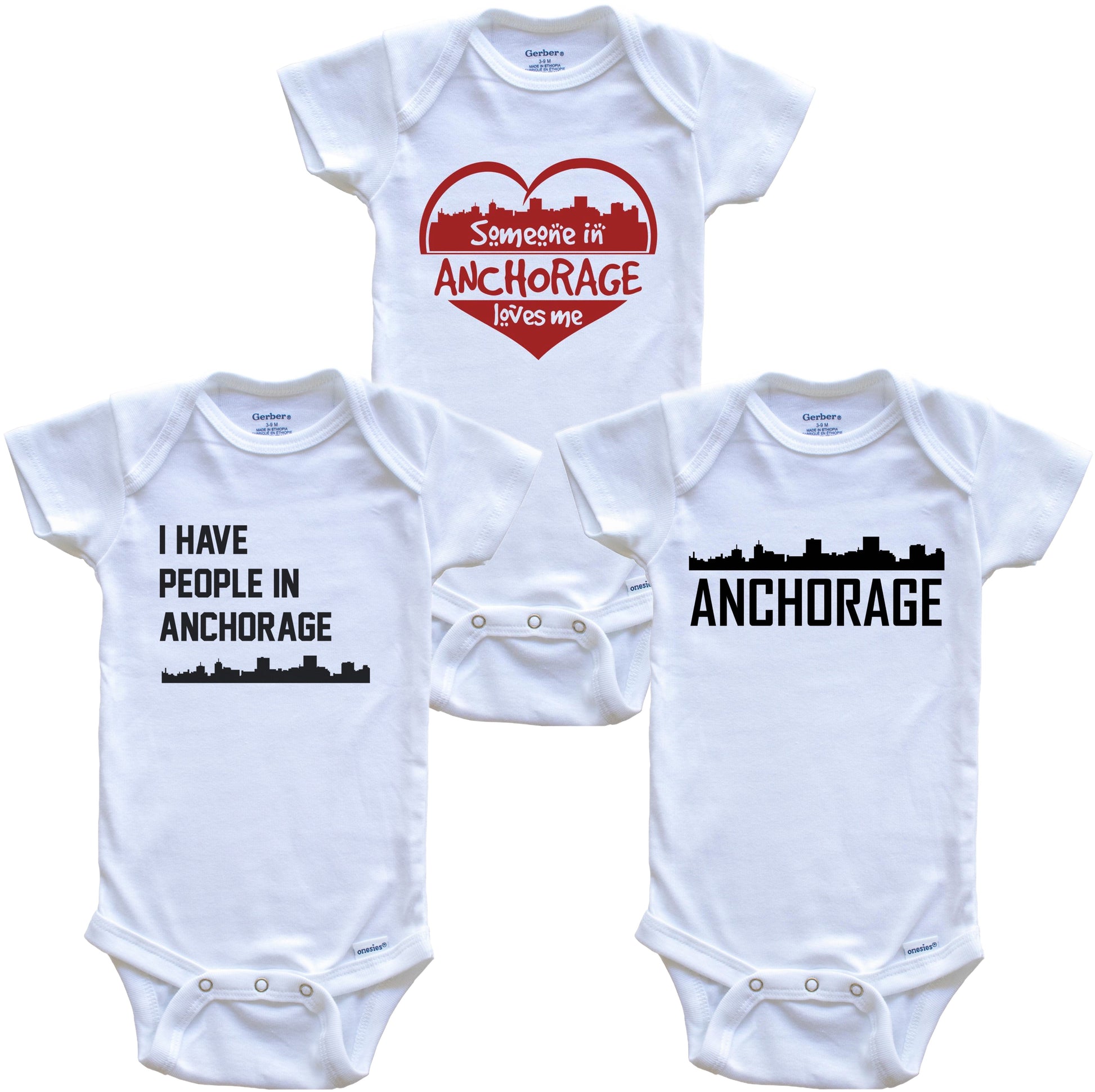 Anchorage Alaska Skyline Baby Bodysuit Bundle (3 Piece Set)
