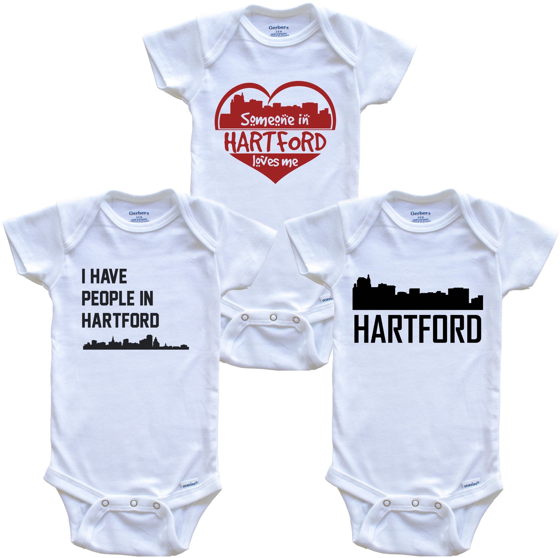 Hartford Connecticut Skyline Baby Bodysuit Bundle (3 Piece Set)