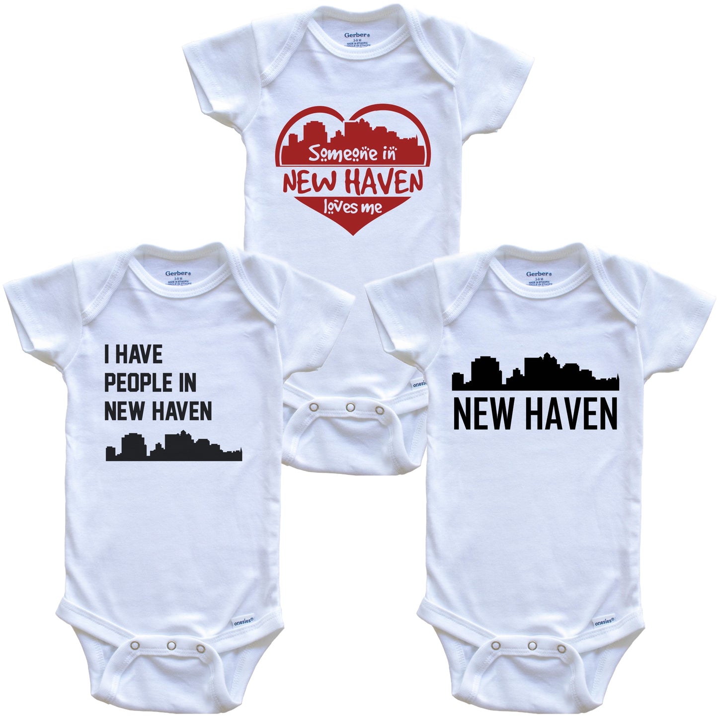 New Haven Connecticut Skyline Baby Bodysuit Bundle (3 Piece Set)