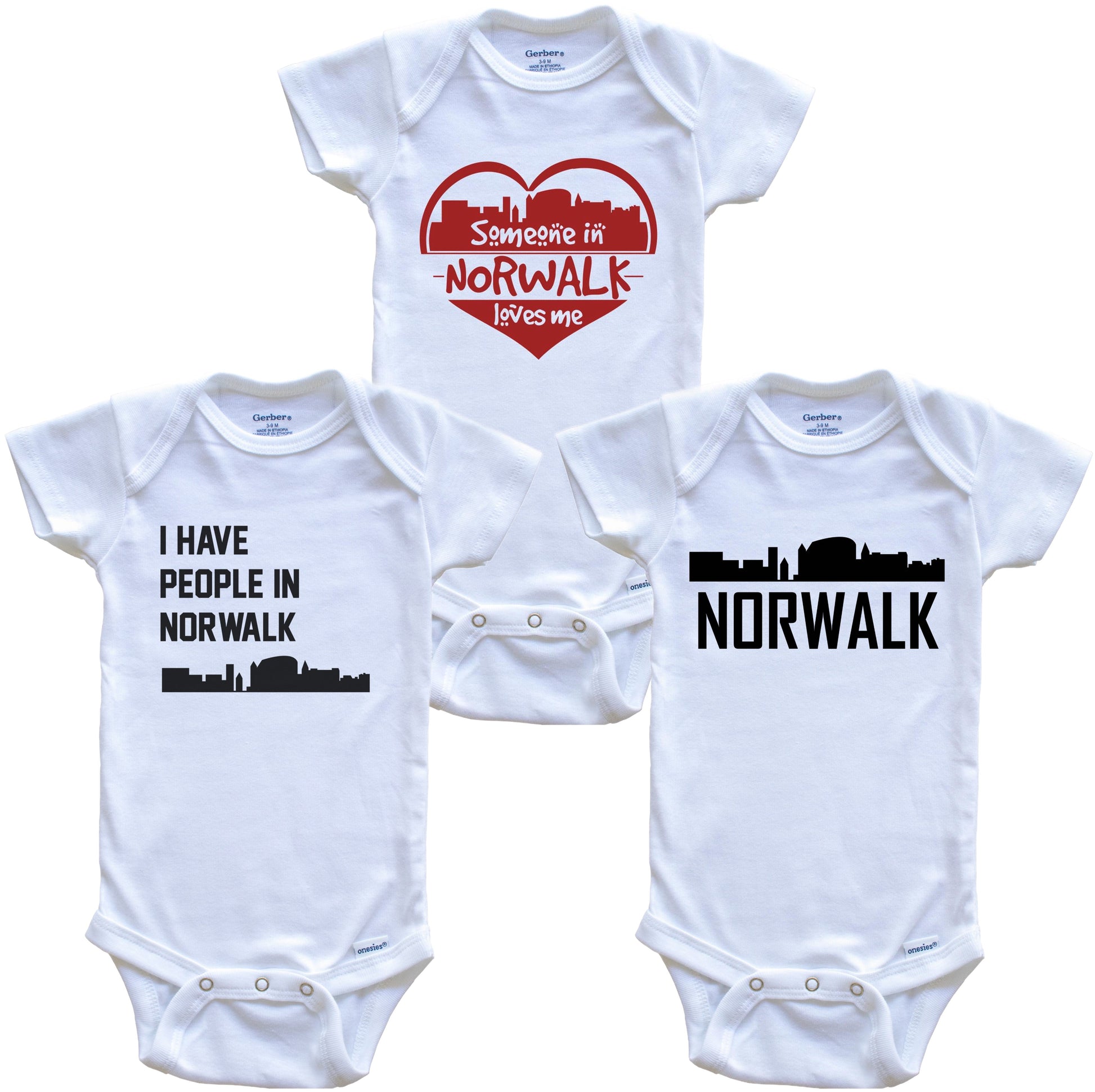 Norwalk Connecticut Skyline Baby Bodysuit Bundle (3 Piece Set)