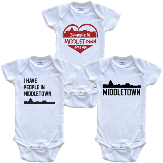 Middletown Connecticut Skyline Baby Bodysuit Bundle (3 Piece Set)