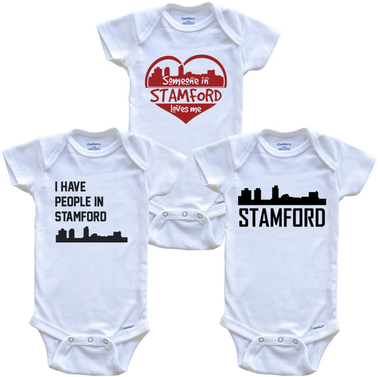 Stamford Connecticut Skyline Baby Bodysuit Bundle (3 Piece Set)