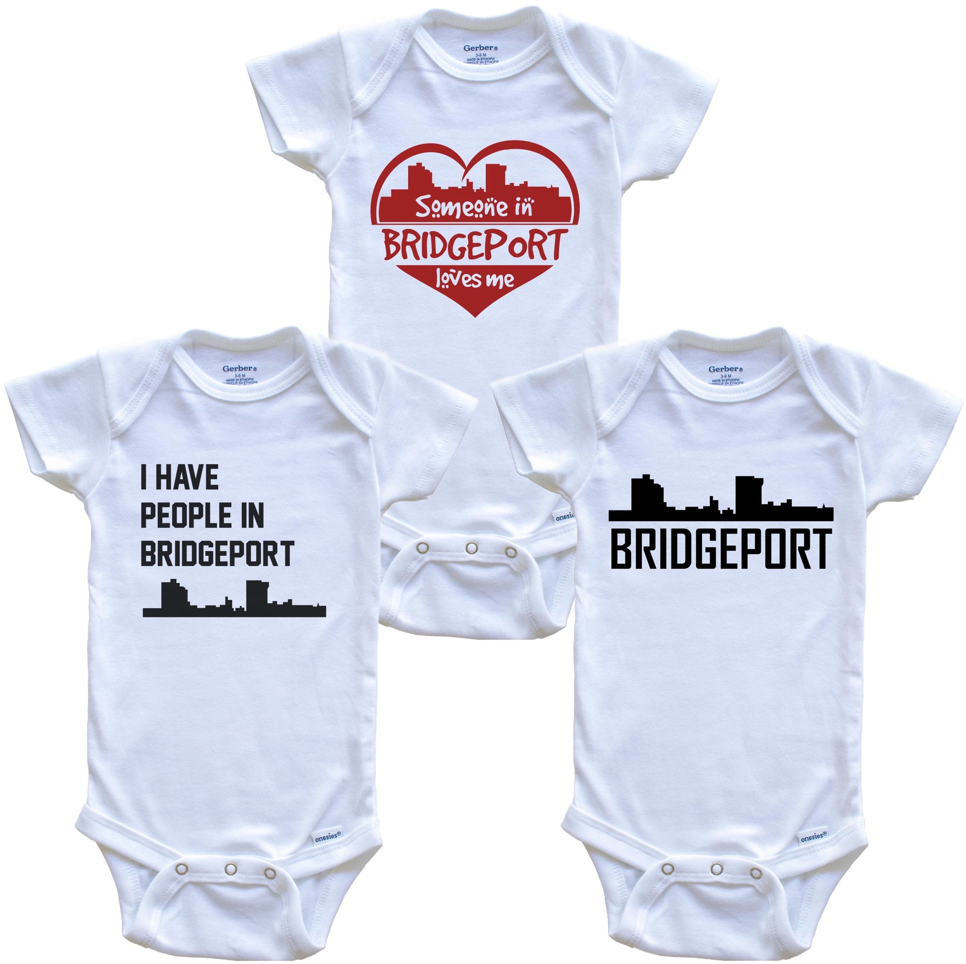 Bridgeport Connecticut Skyline Baby Bodysuit Bundle (3 Piece Set)