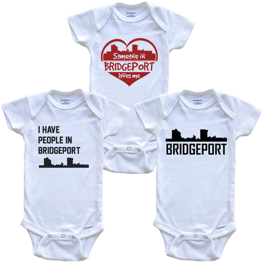 Bridgeport Connecticut Skyline Baby Bodysuit Bundle (3 Piece Set)