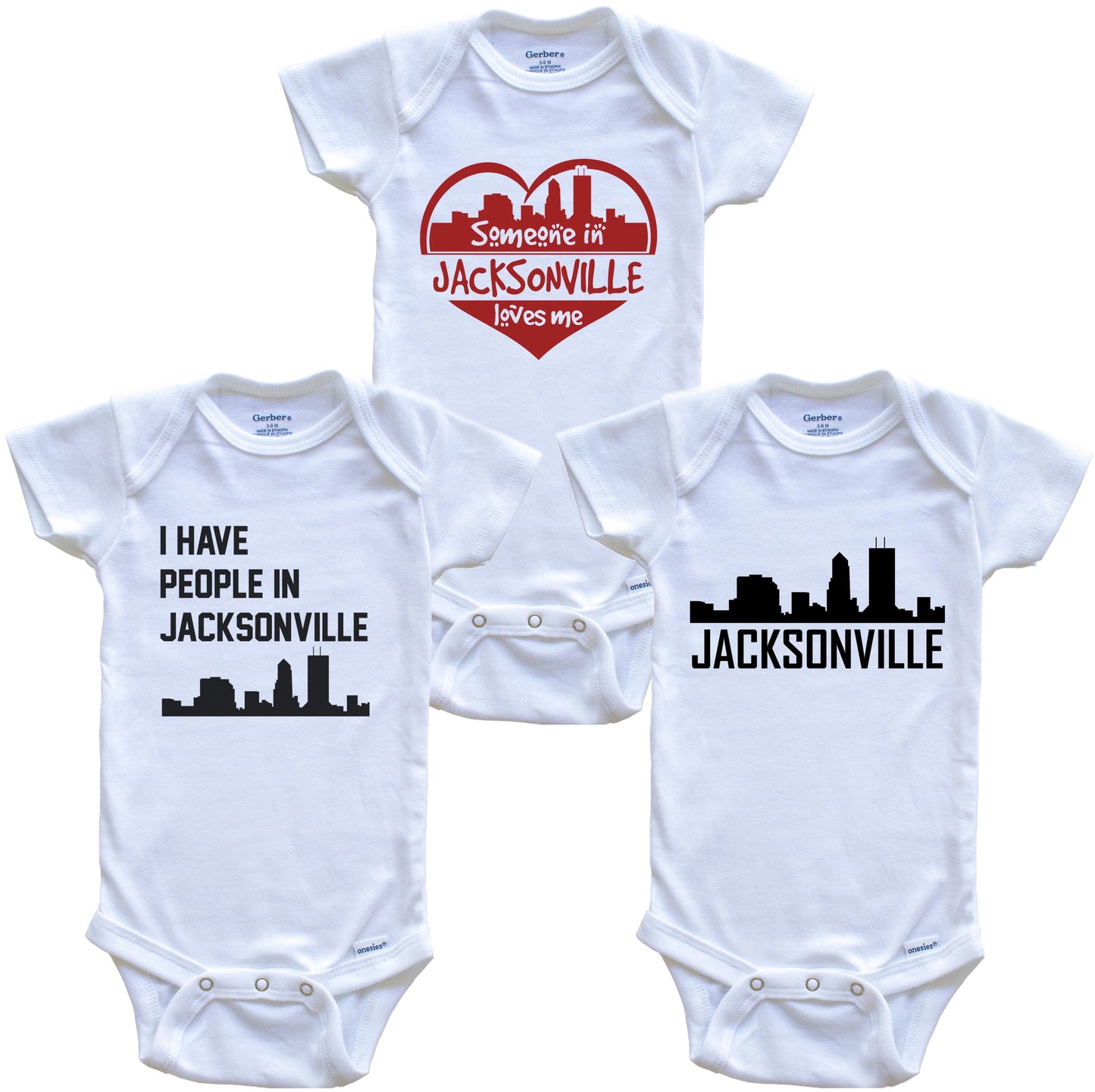 Jacksonville Florida Skyline Baby Bodysuit Bundle (3 Piece Set)