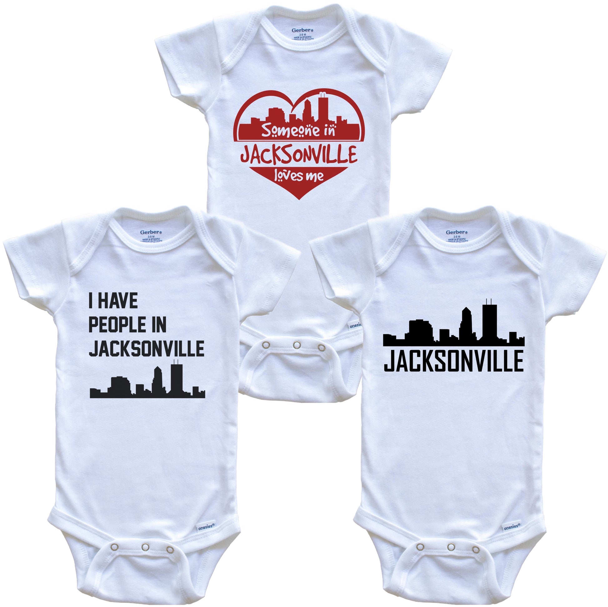 Jacksonville Florida Skyline Baby Bodysuit Bundle (3 Piece Set)