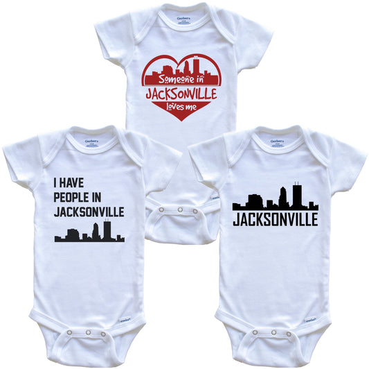 Jacksonville Florida Skyline Baby Bodysuit Bundle (3 Piece Set)