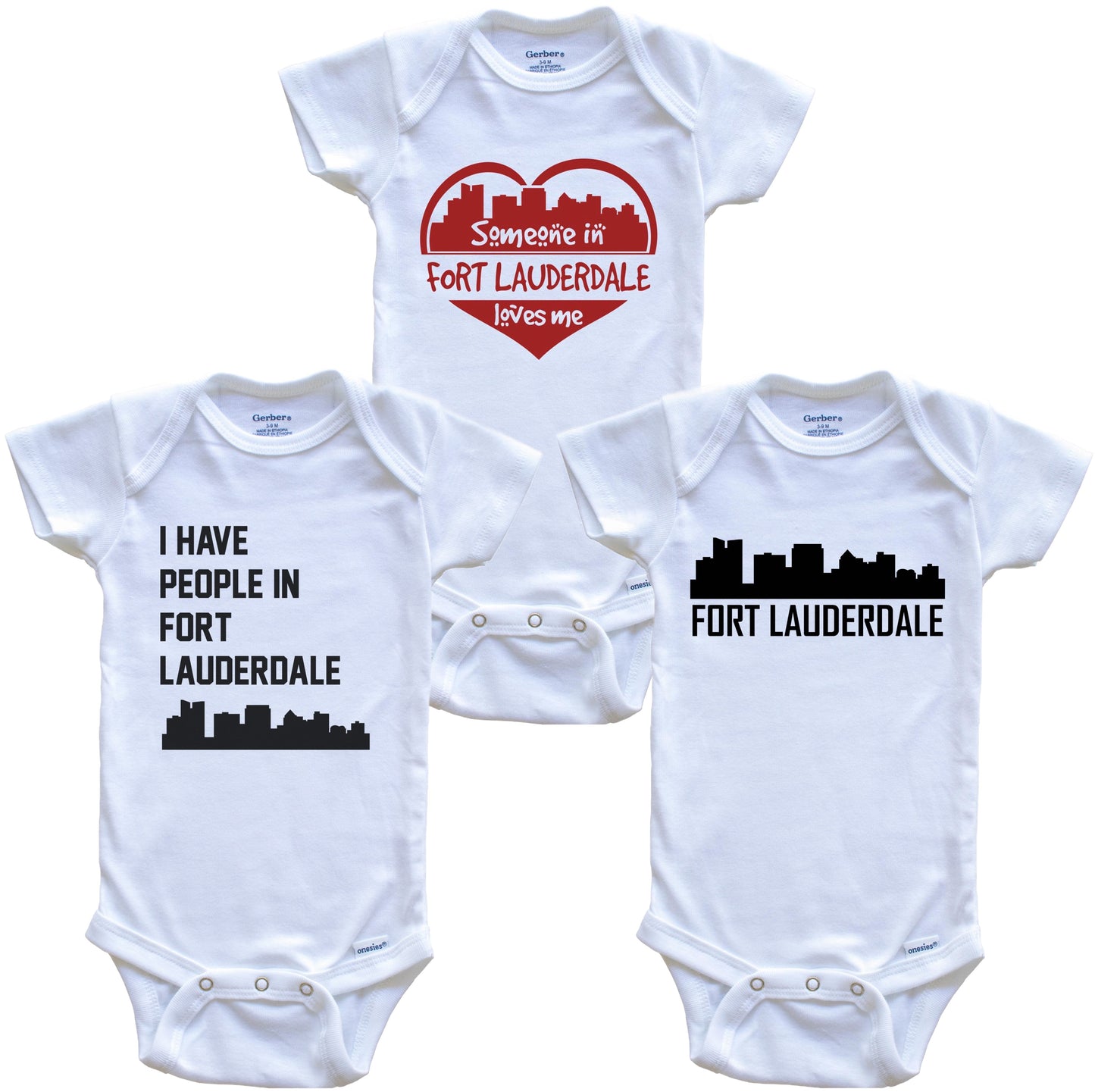 Fort Lauderdale Florida Skyline Baby Bodysuit Bundle (3 Piece Set)