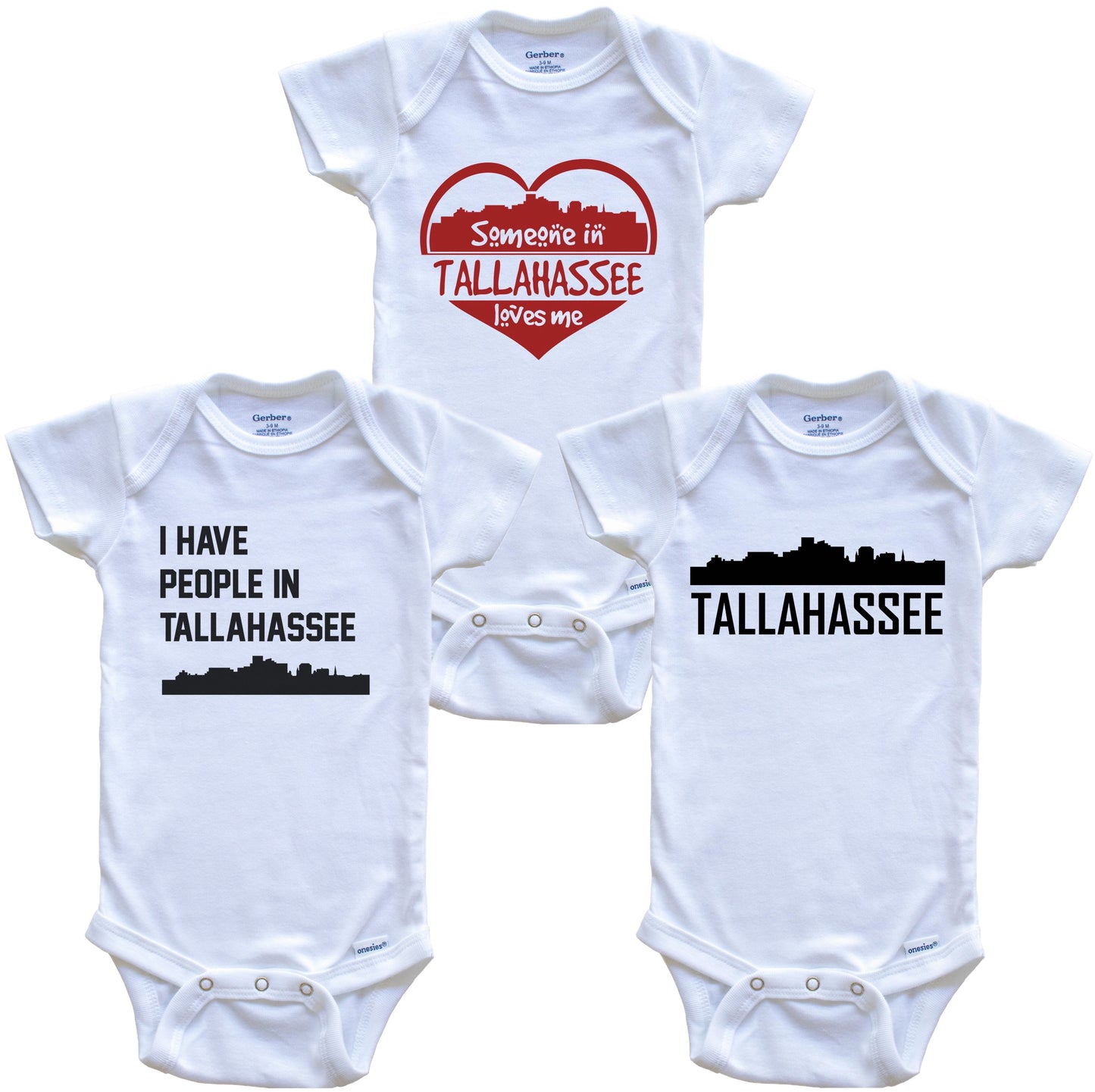 Tallahassee Florida Skyline Baby Bodysuit Bundle (3 Piece Set)