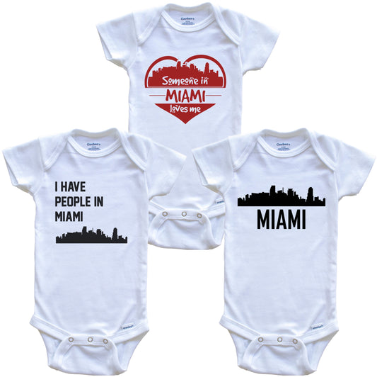 Miami Florida Skyline Baby Bodysuit Bundle (3 Piece Set)