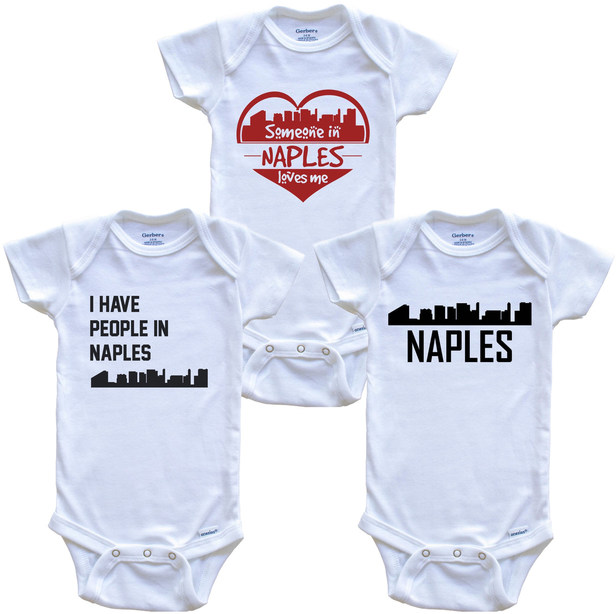 Naples Florida Skyline Baby Bodysuit Bundle (3 Piece Set)