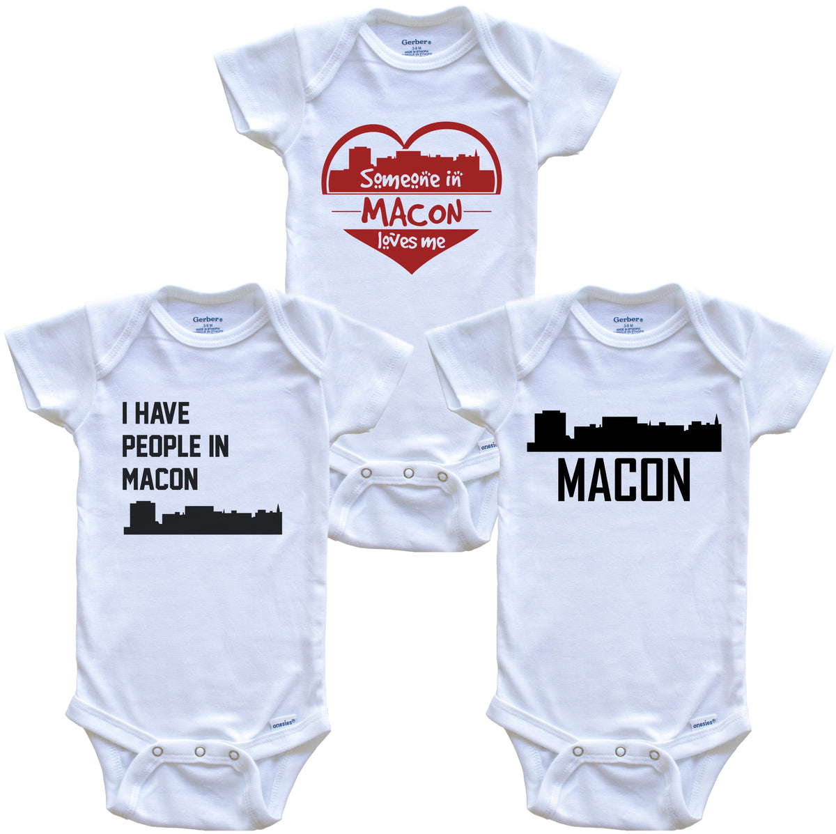 Macon Georgia Skyline Baby Bodysuit Bundle (3 Piece Set)
