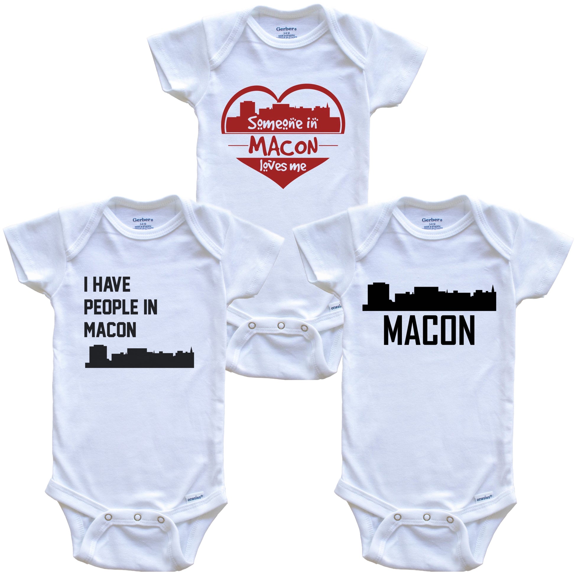 Macon Georgia Skyline Baby Bodysuit Bundle (3 Piece Set)
