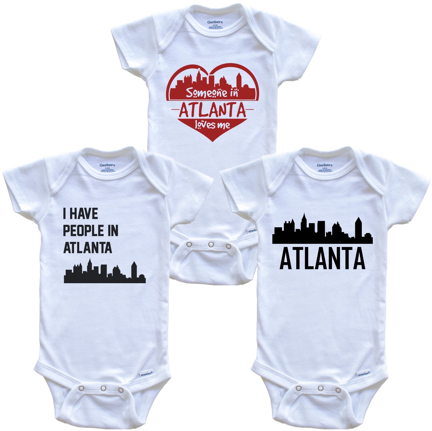 Atlanta Georgia Skyline Baby Bodysuit Bundle (3 Piece Set)