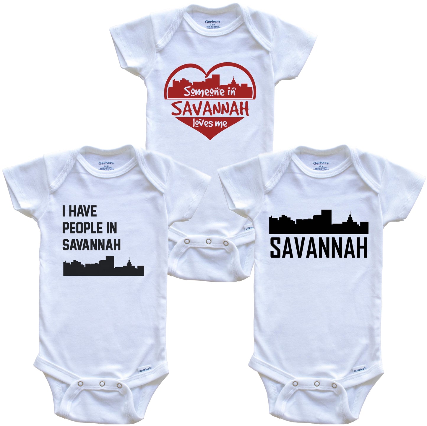 Savannah Georgia Skyline Baby Bodysuit Bundle (3 Piece Set)