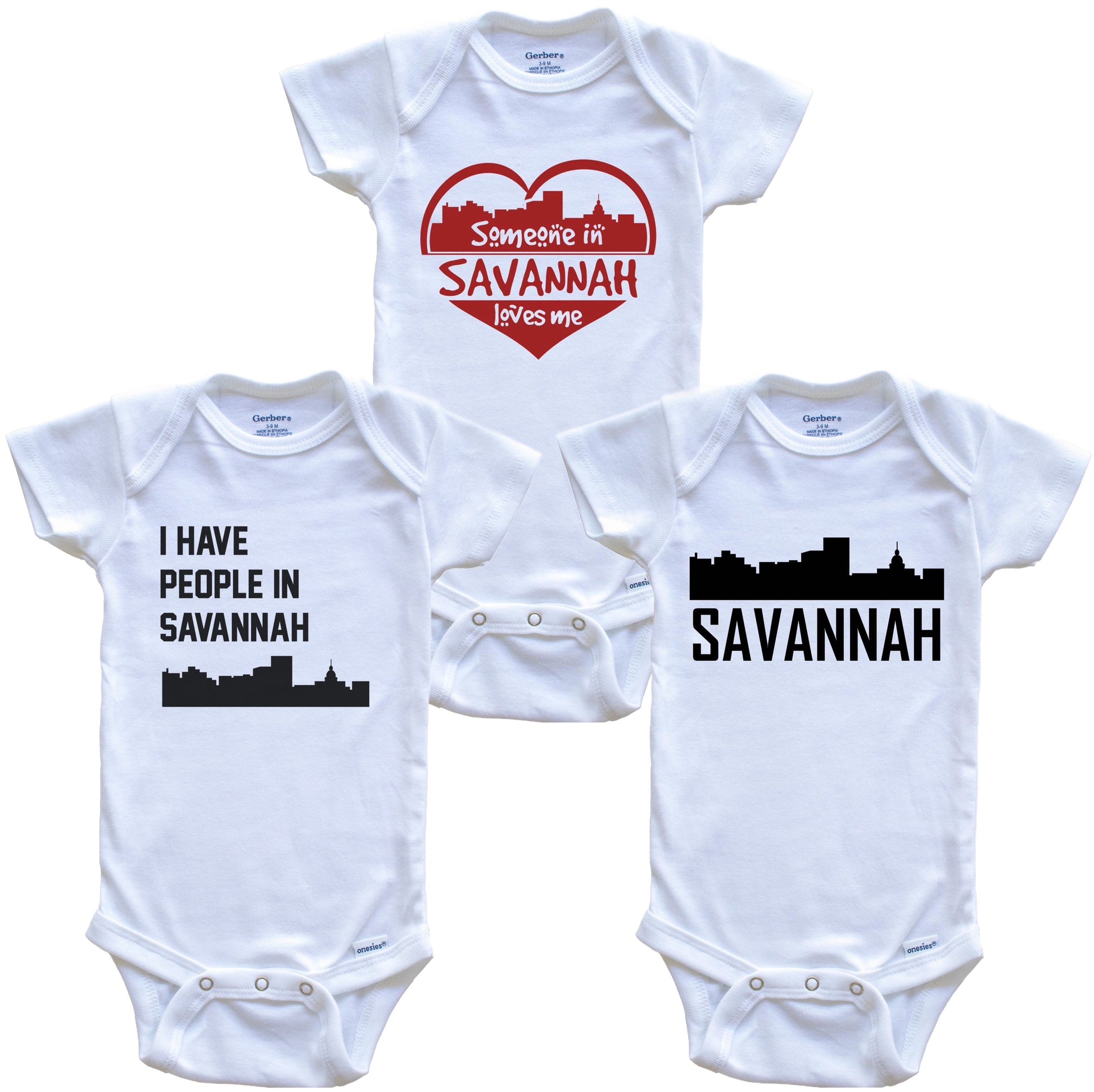 Savannah Georgia Skyline Baby Bodysuit Bundle (3 Piece Set)