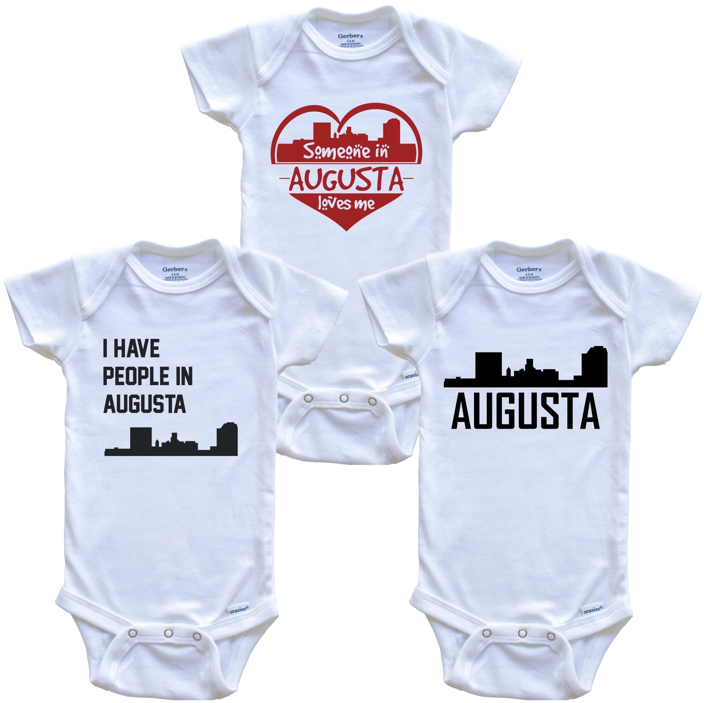 Augusta Georgia Skyline Baby Bodysuit Bundle (3 Piece Set)