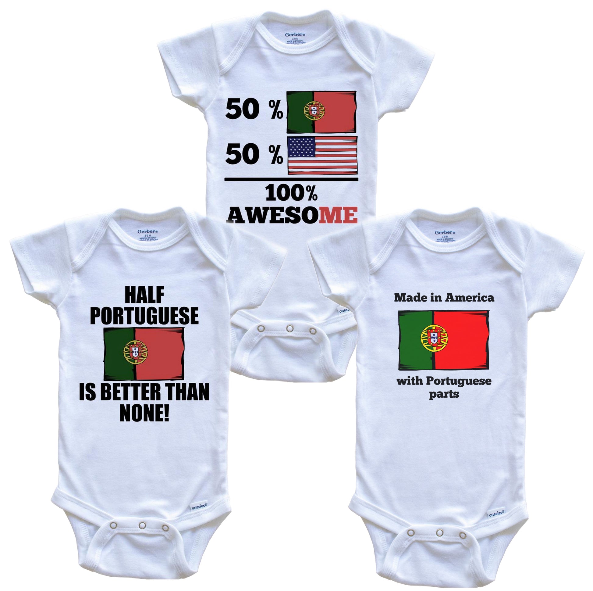 Portuguese American Baby Bodysuit Bundle (3 Piece Set)