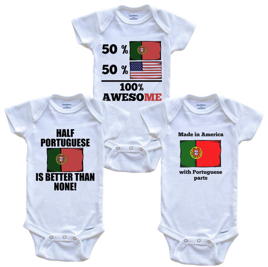 Portuguese American Baby Bodysuit Bundle (3 Piece Set)