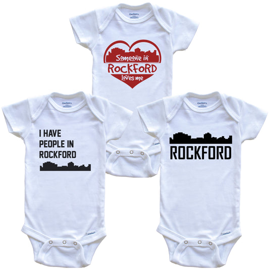 Rockford Illinois Skyline Baby Bodysuit Bundle (3 Piece Set)
