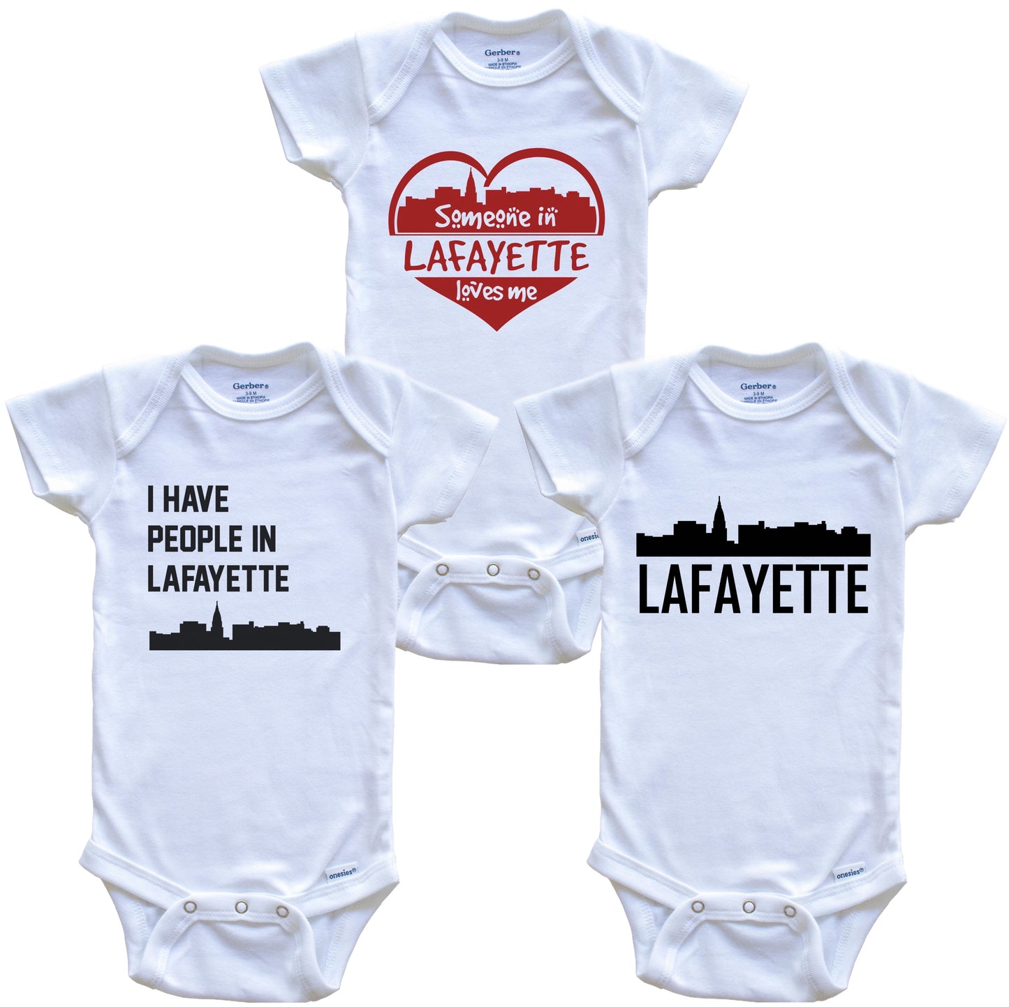 Lafayette Indiana Skyline Baby Bodysuit Bundle (3 Piece Set)