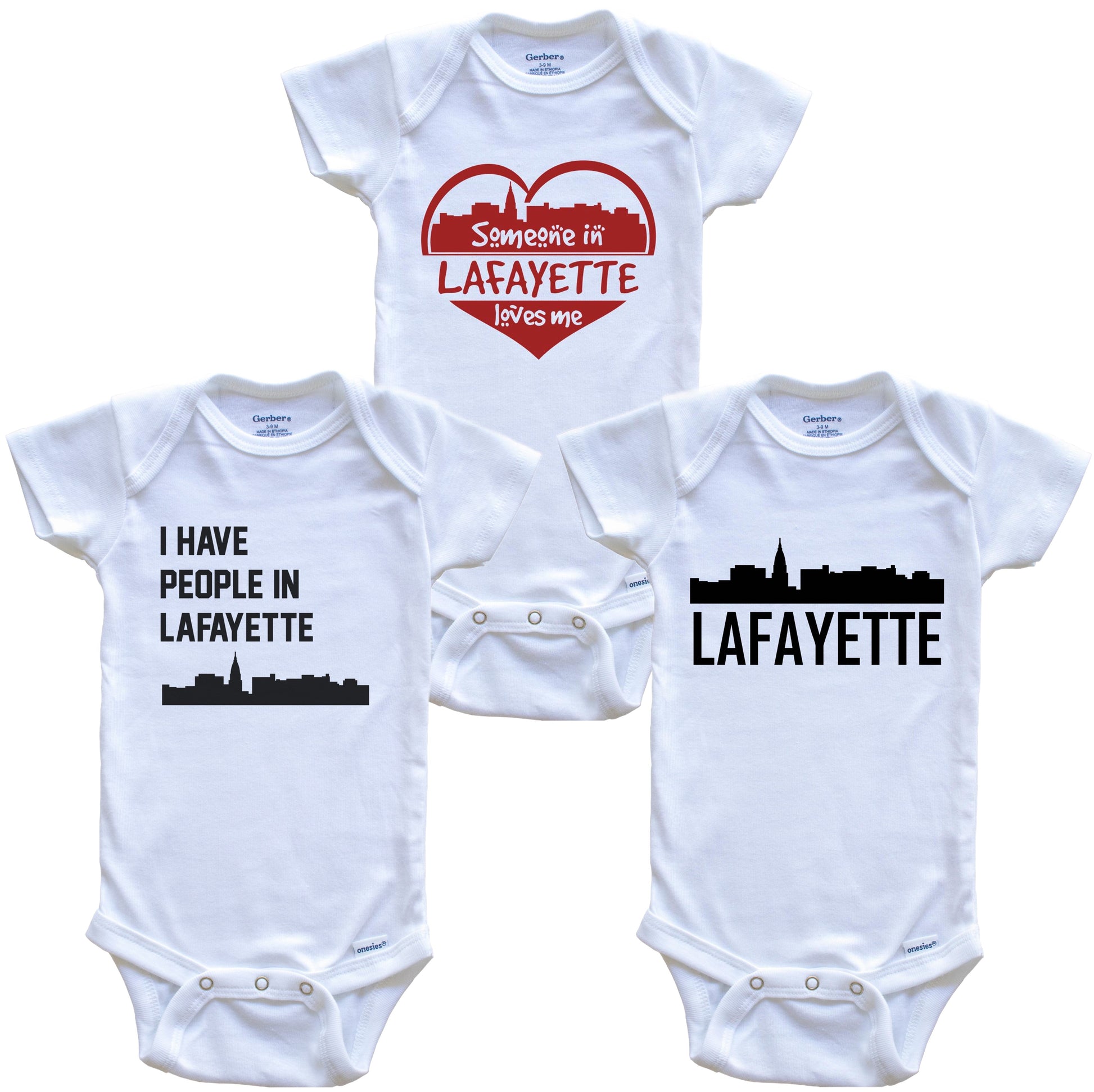 Lafayette Indiana Skyline Baby Bodysuit Bundle (3 Piece Set)