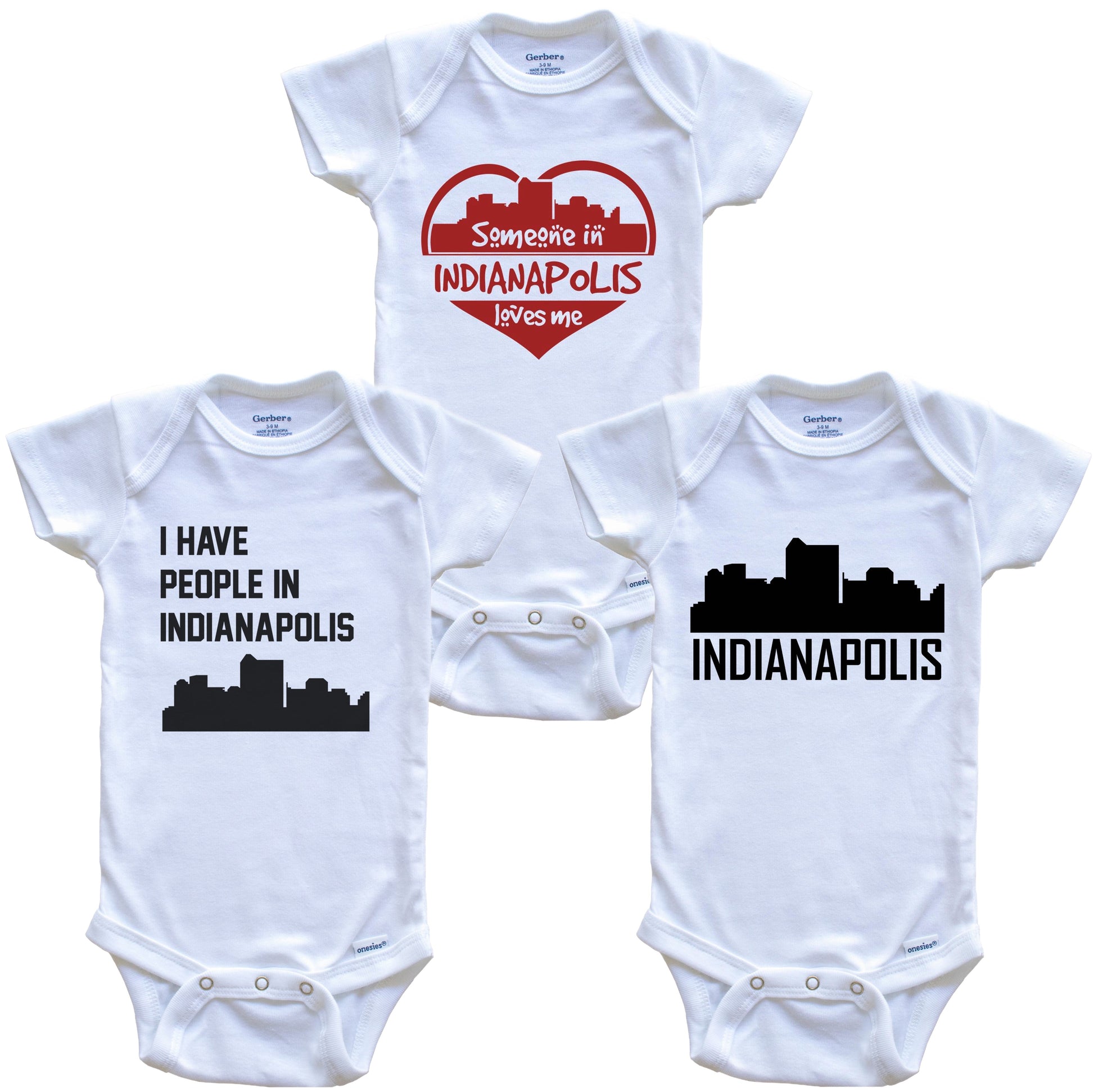 Indianapolis Indiana Skyline Baby Bodysuit Bundle (3 Piece Set)