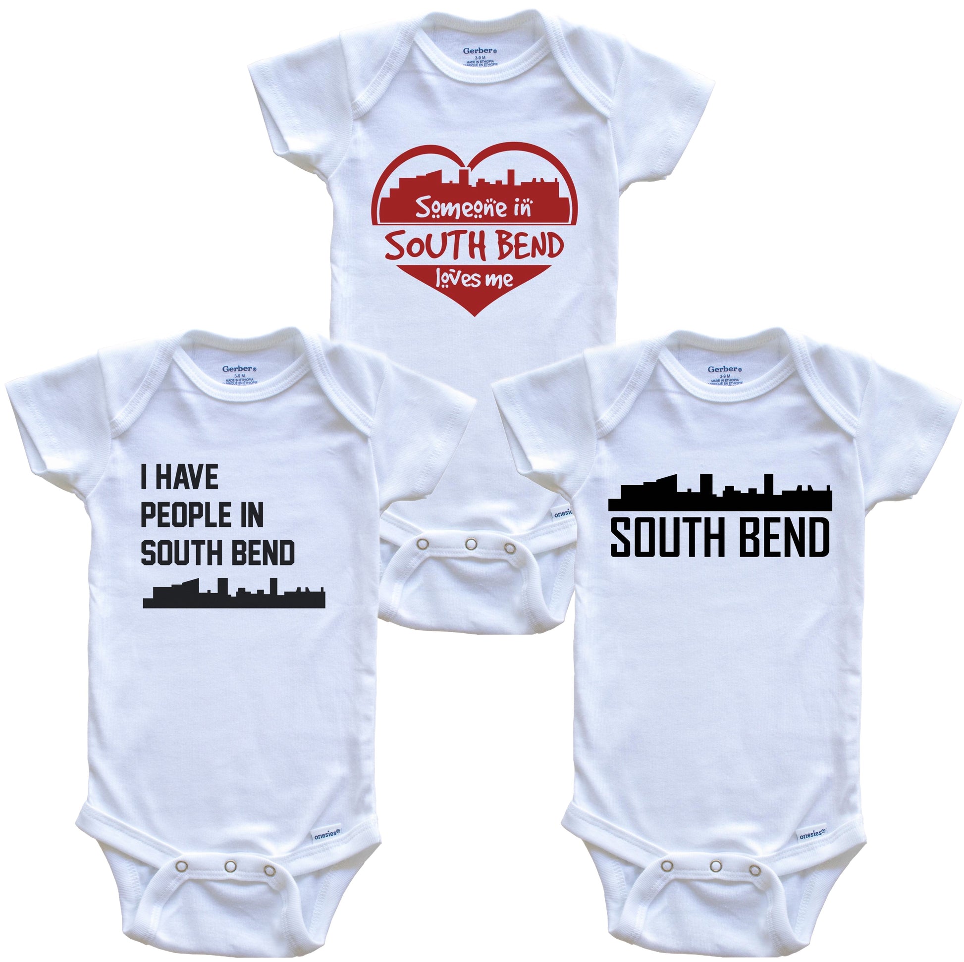 South Bend Indiana Skyline Baby Bodysuit Bundle (3 Piece Set)
