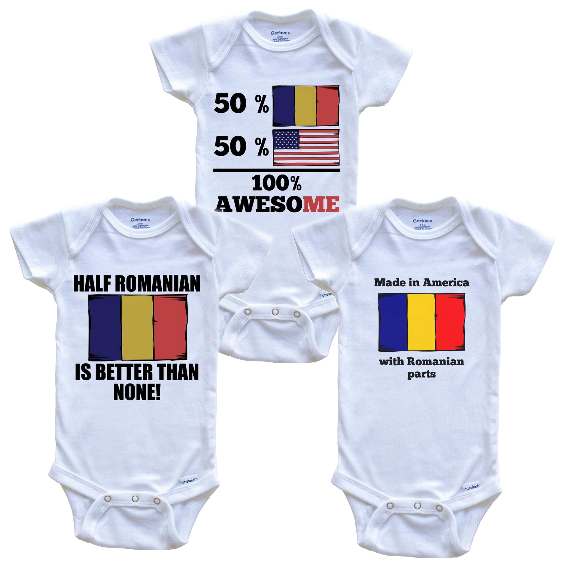 Romanian American Baby Bodysuit Bundle (3 Piece Set)