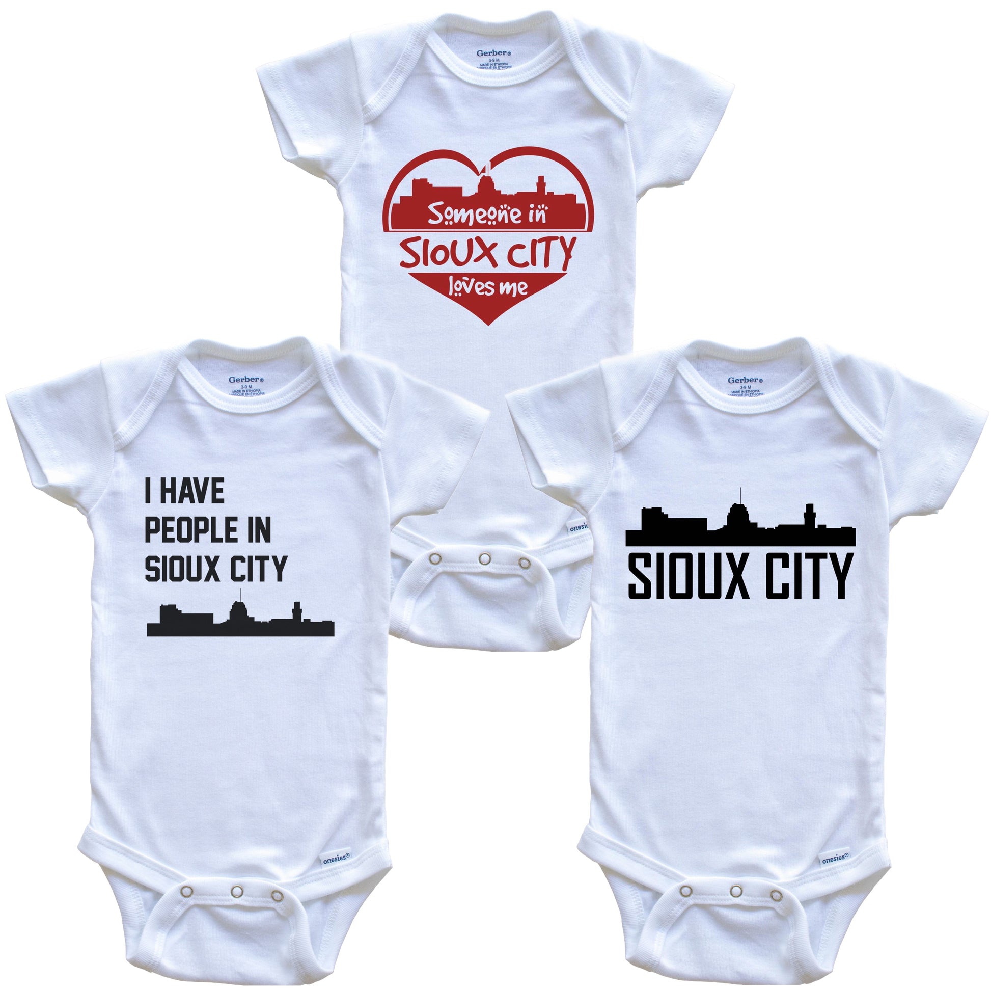 Sioux City Iowa Skyline Baby Bodysuit Bundle (3 Piece Set)