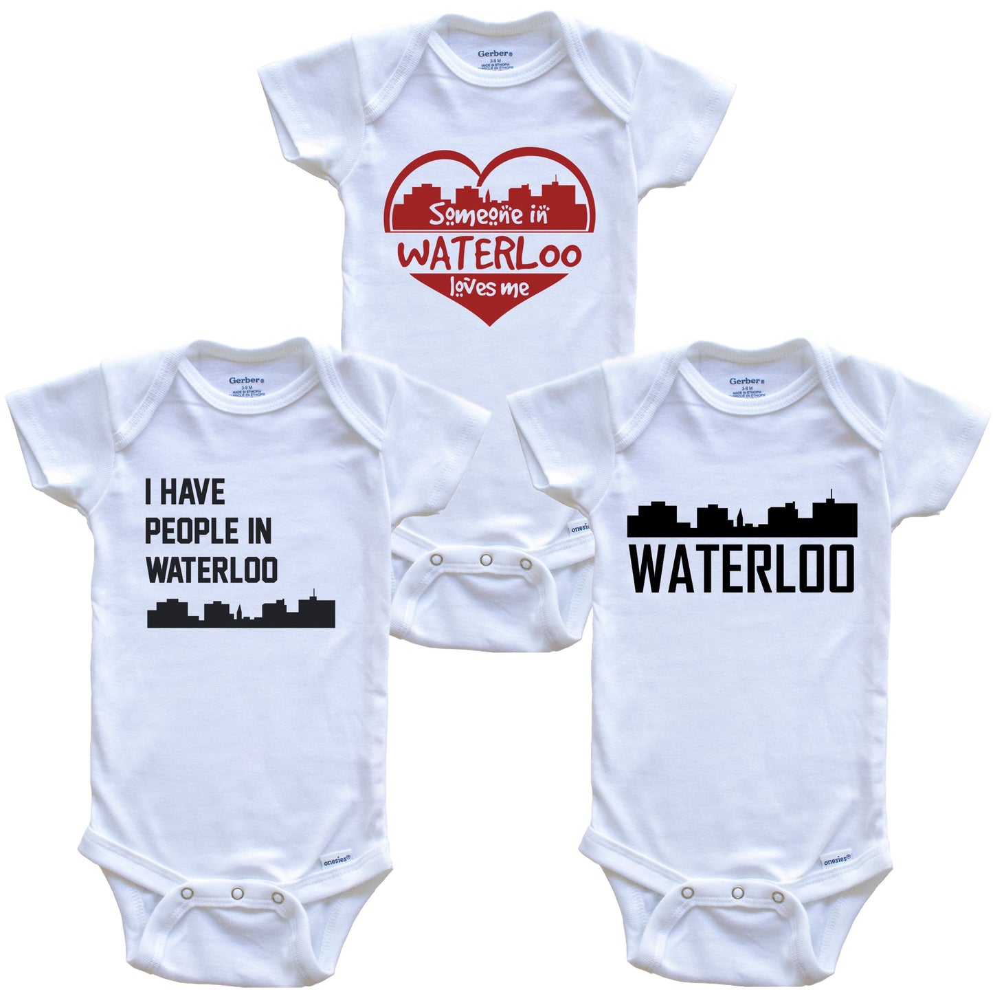 Waterloo Iowa Skyline Baby Bodysuit Bundle (3 Piece Set)