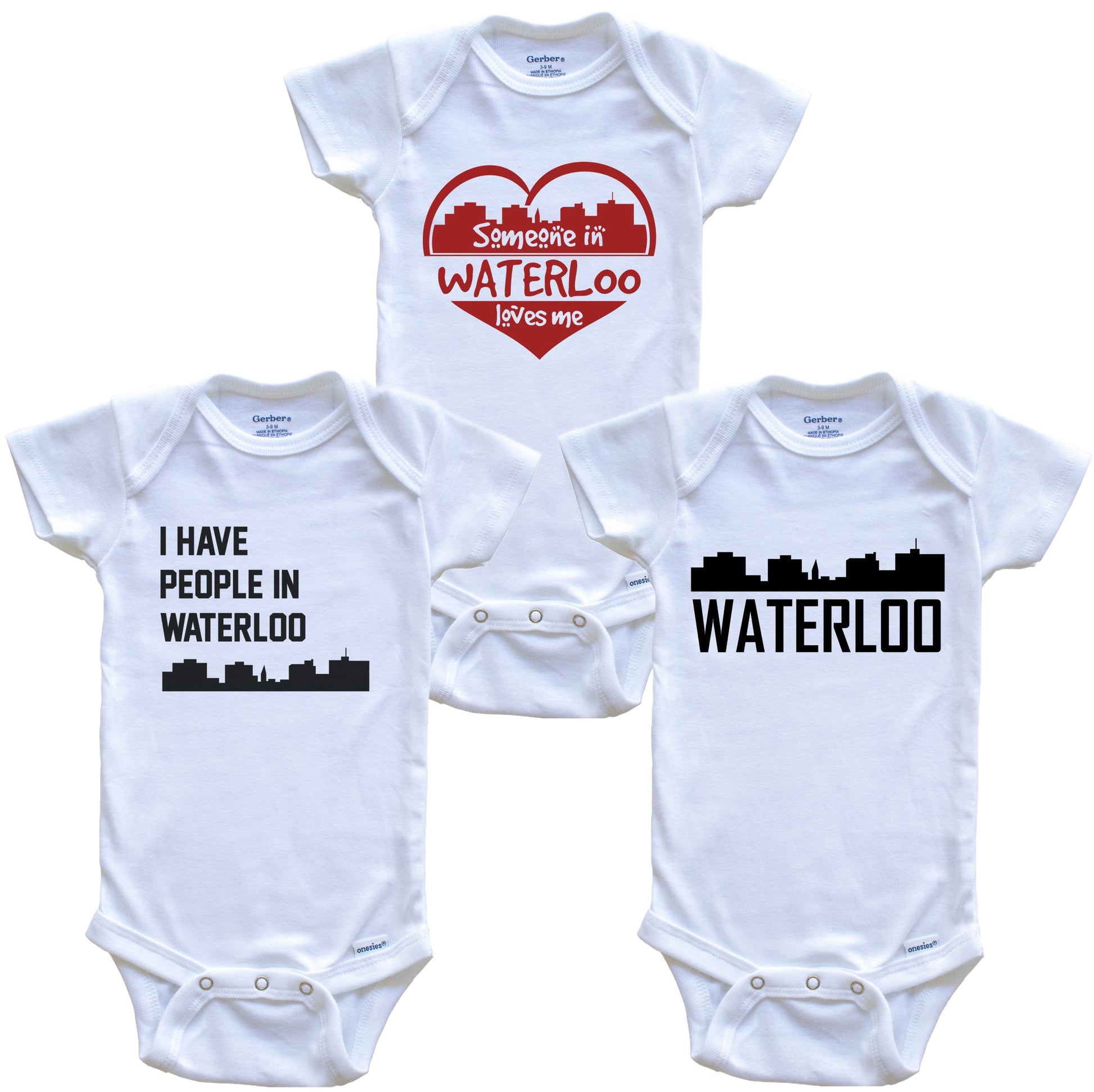 Waterloo Iowa Skyline Baby Bodysuit Bundle (3 Piece Set)