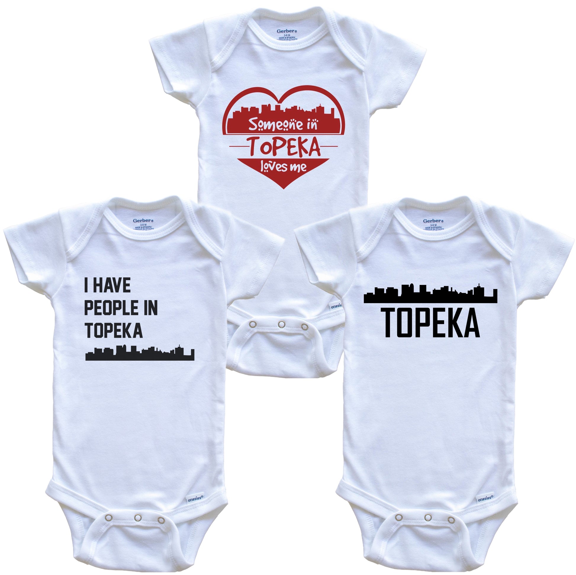 Topeka Kansas Skyline Baby Bodysuit Bundle (3 Piece Set)