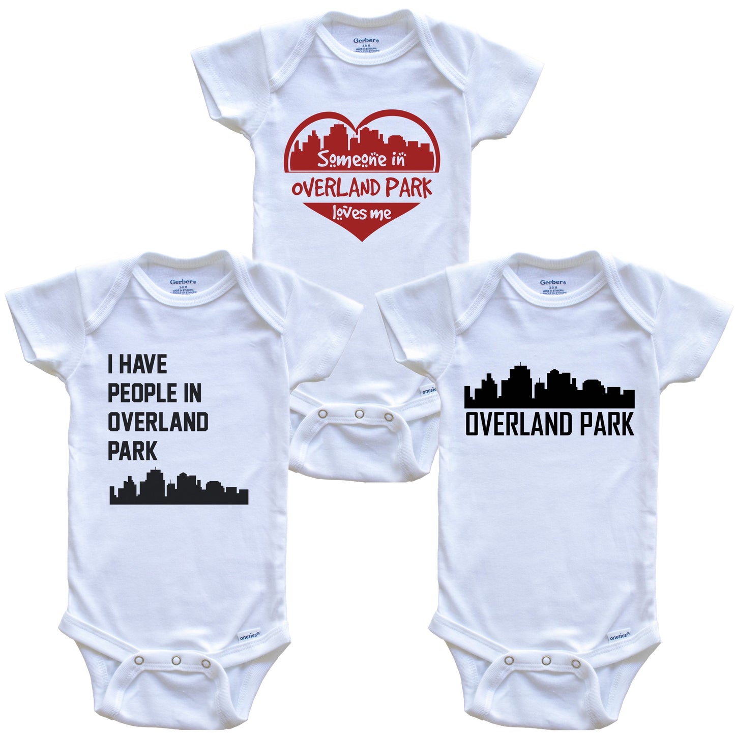 Overland Park Kansas Skyline Baby Bodysuit Bundle (3 Piece Set)
