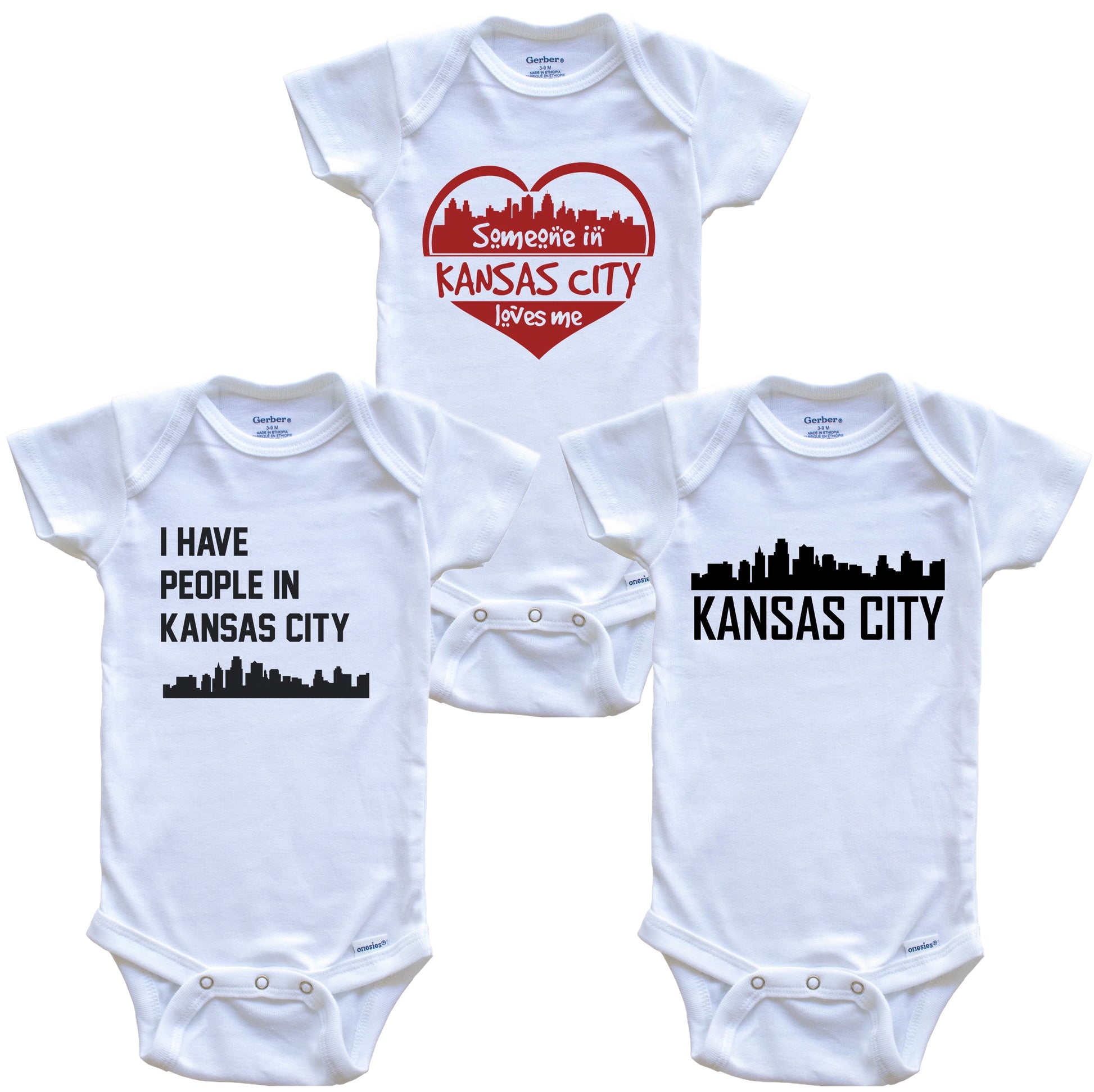 Kansas City Kansas Skyline Baby Bodysuit Bundle (3 Piece Set)