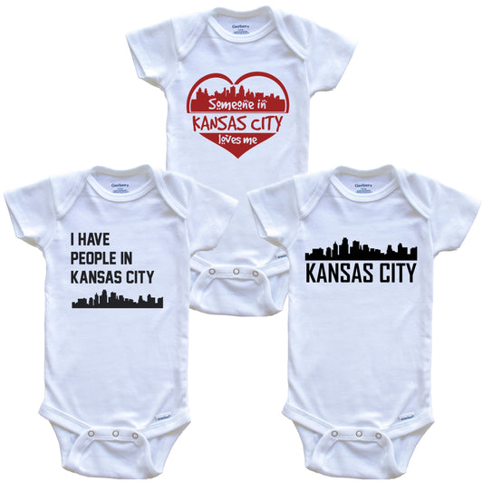 Kansas City Kansas Skyline Baby Bodysuit Bundle (3 Piece Set)