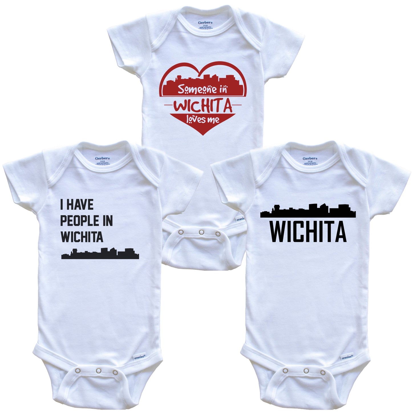 Wichita Kansas Skyline Baby Bodysuit Bundle (3 Piece Set)