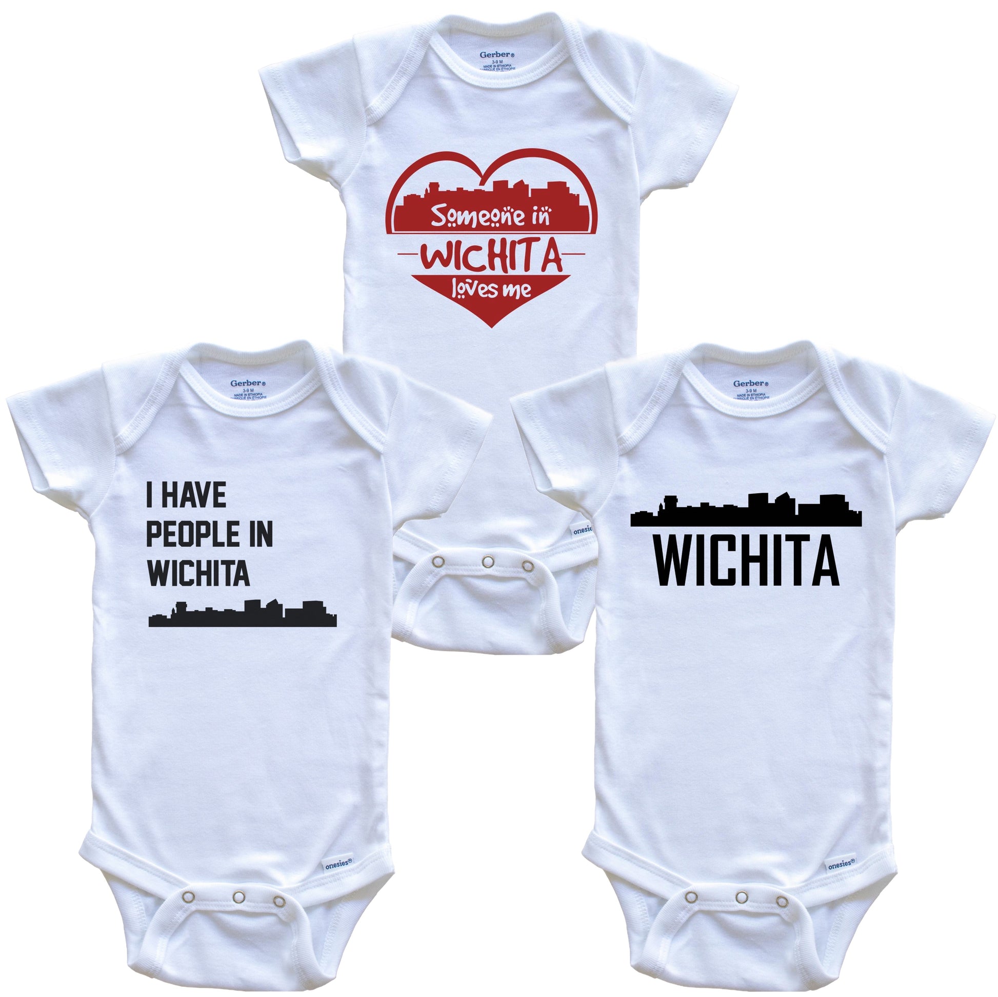 Wichita Kansas Skyline Baby Bodysuit Bundle (3 Piece Set)