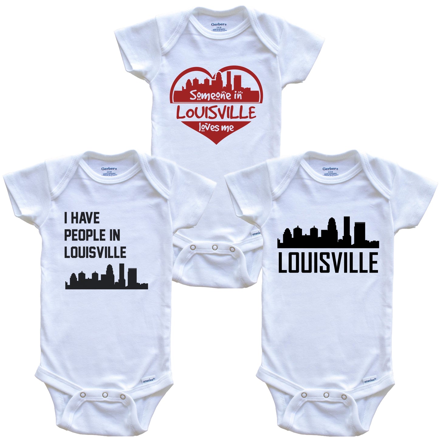 Louisville Kentucky Skyline Baby Bodysuit Bundle (3 Piece Set)