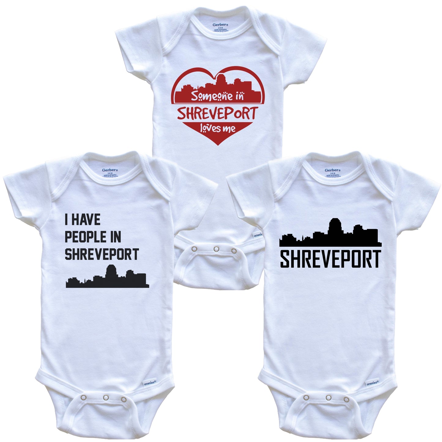 Shreveport Louisiana Skyline Baby Bodysuit Bundle (3 Piece Set)