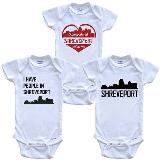 Shreveport Louisiana Skyline Baby Bodysuit Bundle (3 Piece Set)