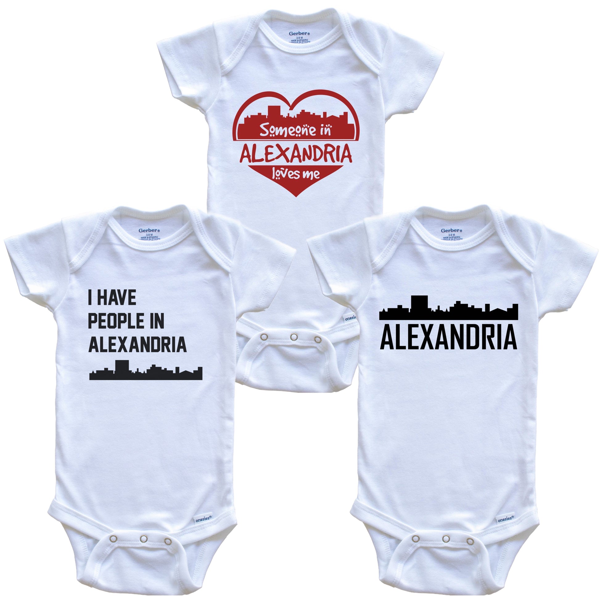 Alexandria Louisiana Skyline Baby Bodysuit Bundle (3 Piece Set)