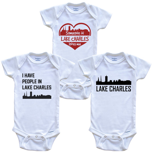 Lake Charles Louisiana Skyline Baby Bodysuit Bundle (3 Piece Set)