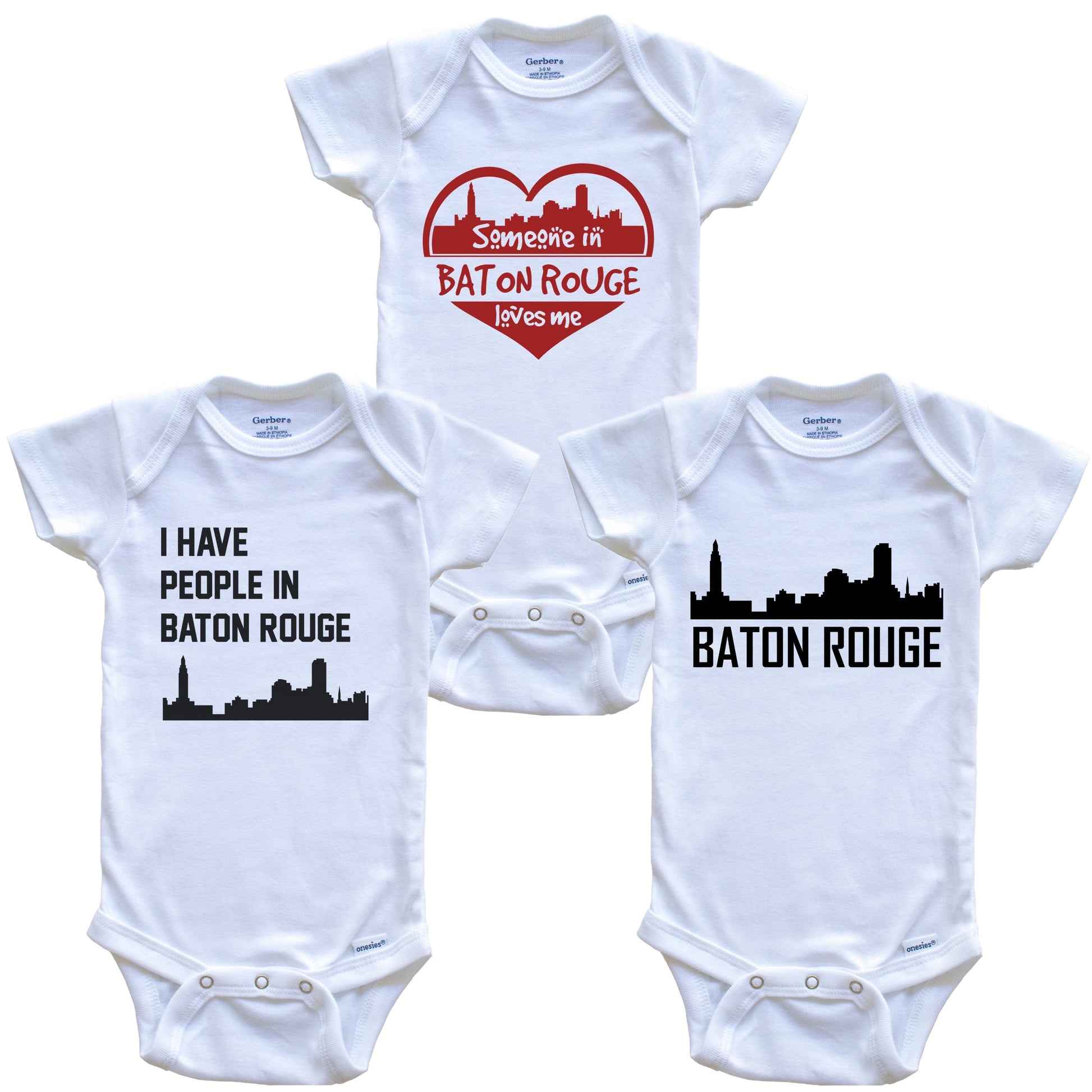 Baton Rouge Louisiana Skyline Baby Bodysuit Bundle (3 Piece Set)